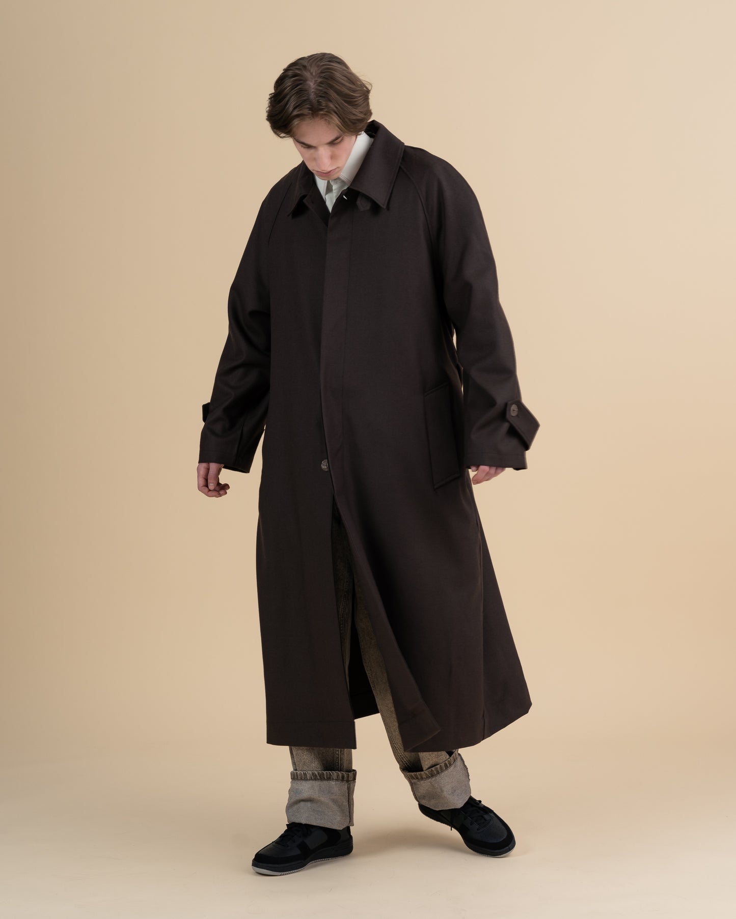JAN SHOW 12 BROWN WOOL TRENCHCOAT