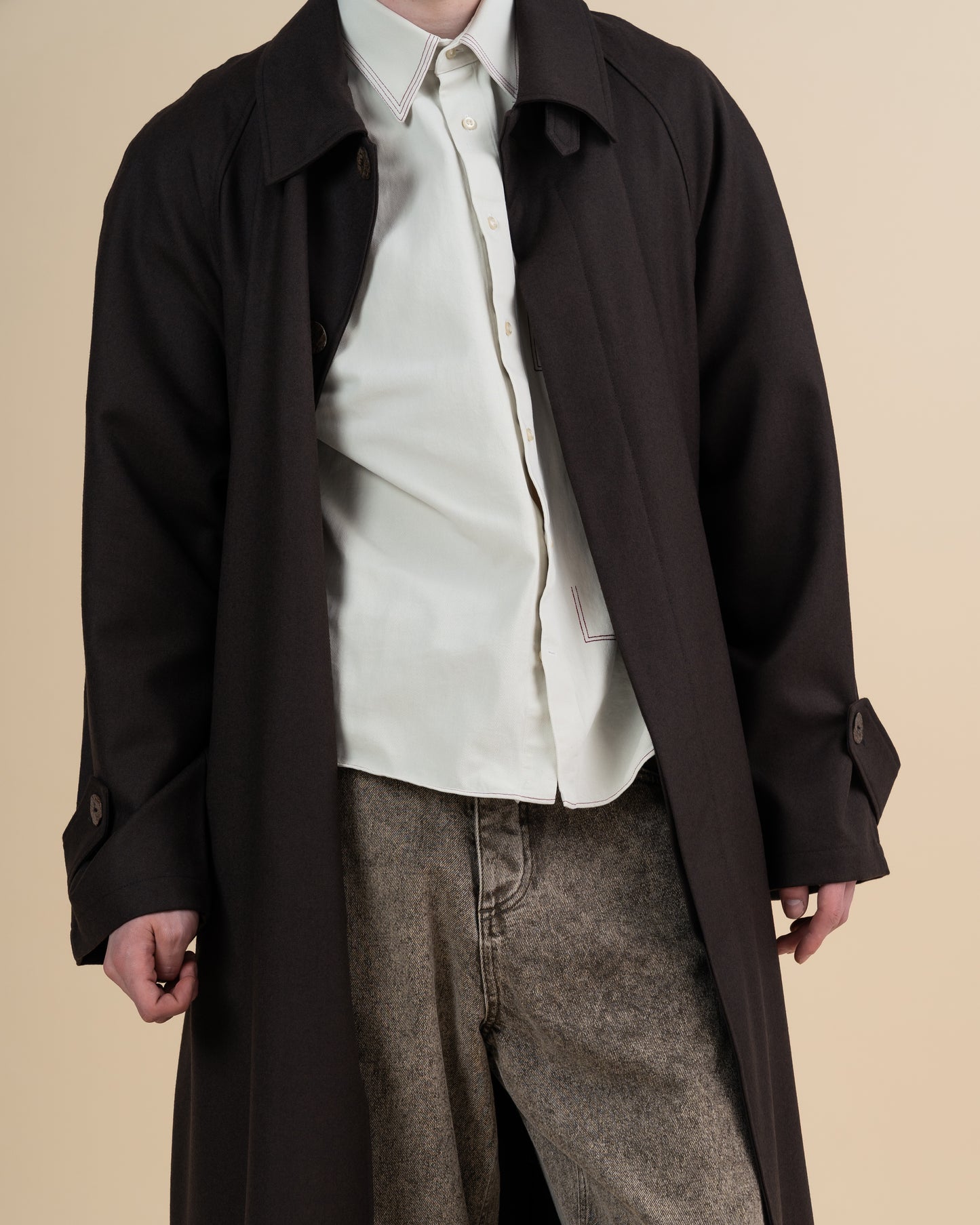 JAN SHOW 12 BROWN WOOL TRENCHCOAT