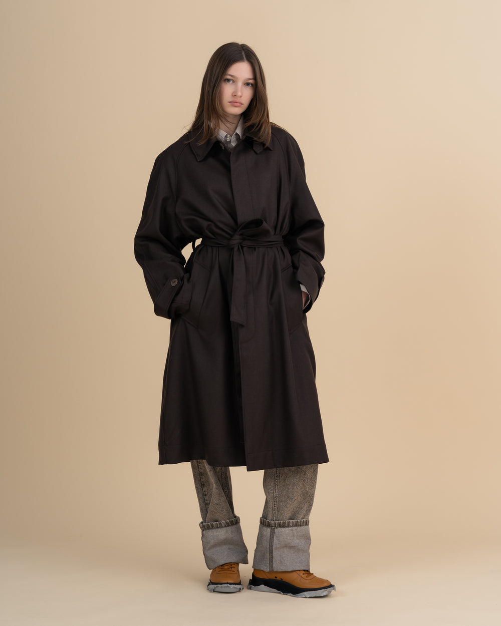 JAN SHOW 12 BROWN WOOL TRENCHCOAT