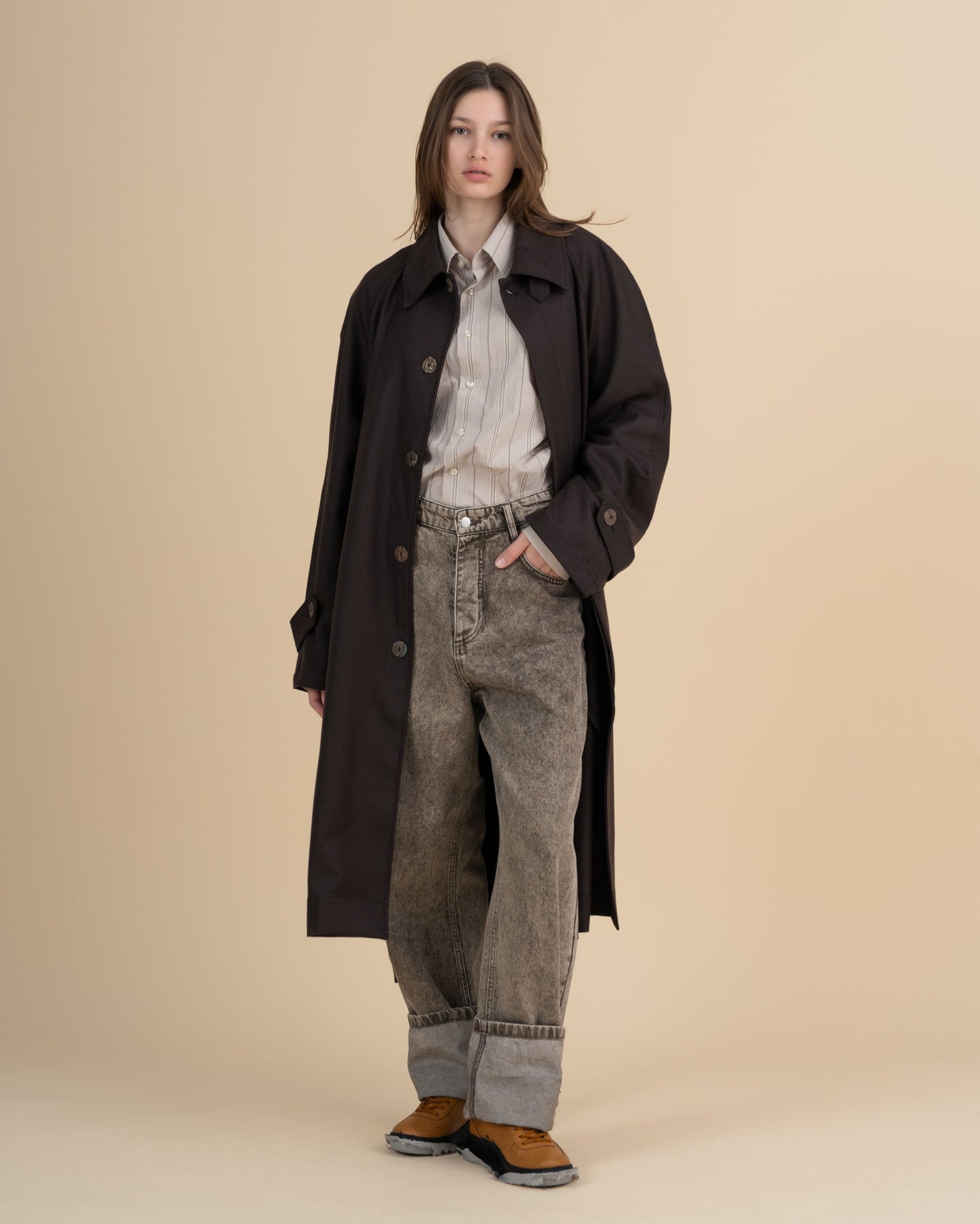 JAN SHOW 12 BROWN WOOL TRENCHCOAT