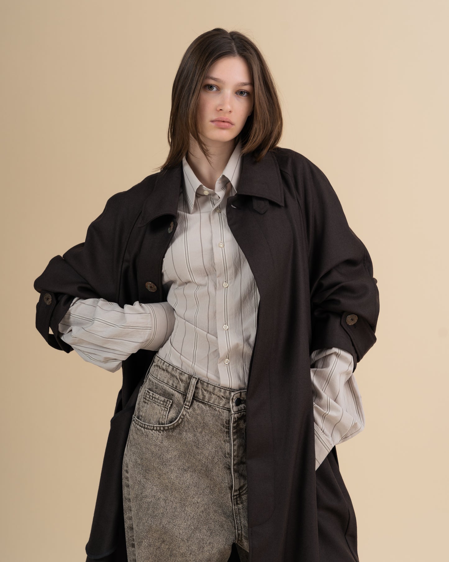 JAN SHOW 12 BROWN WOOL TRENCHCOAT