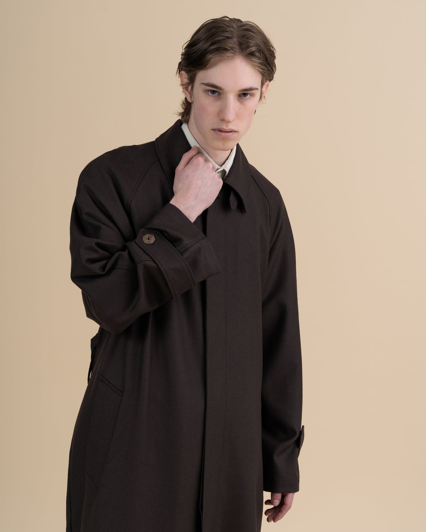 JAN SHOW 12 BROWN WOOL TRENCHCOAT