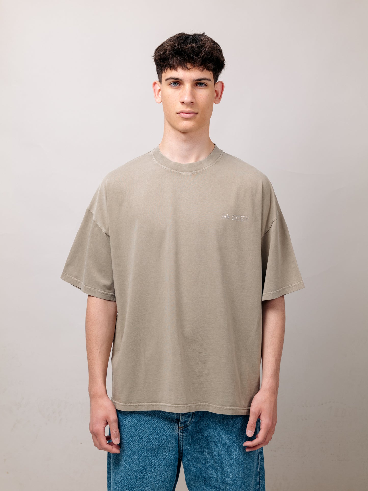 JAN SOCIETE CRYSTAL LOGO BEIGE TEE