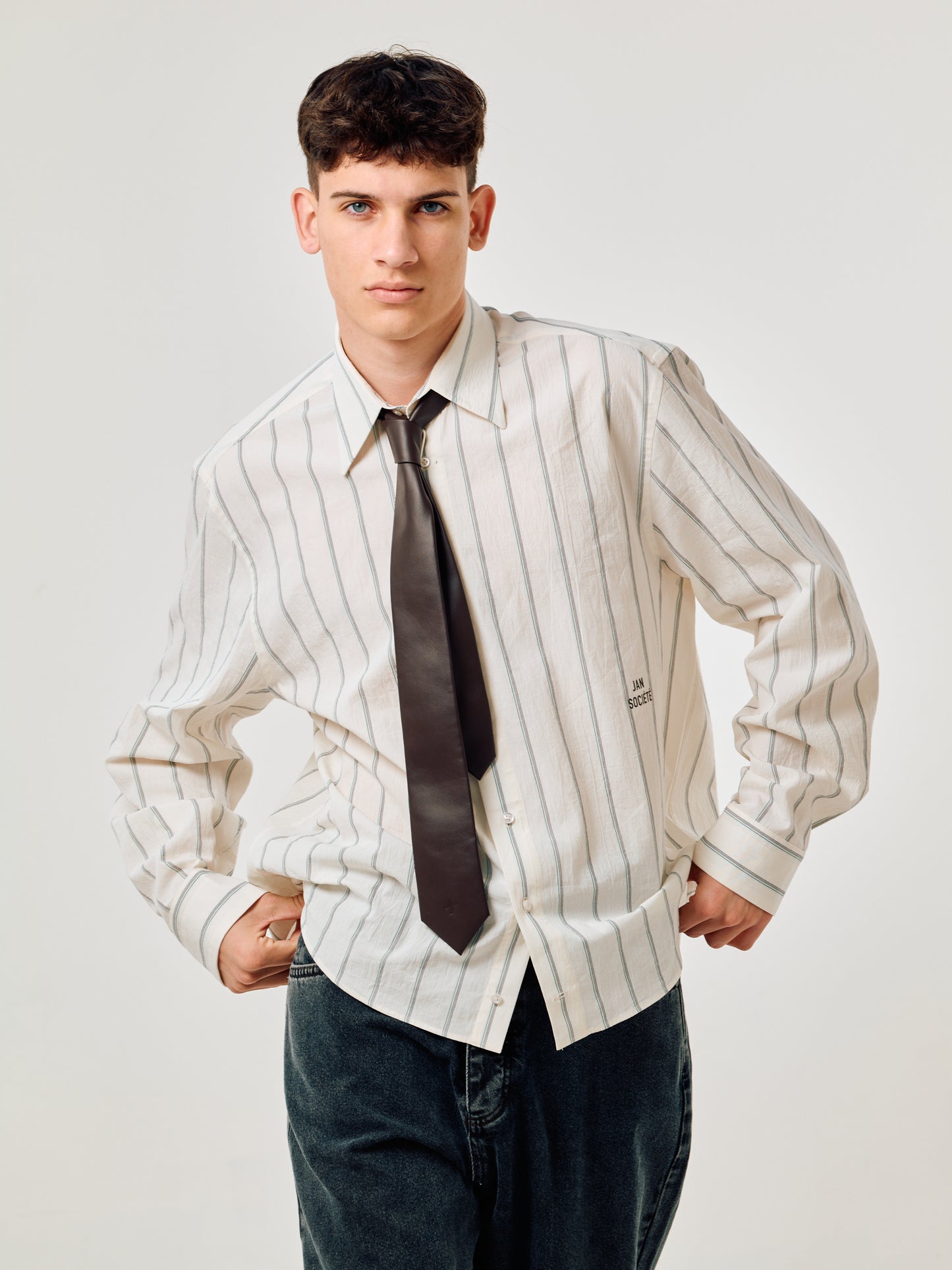 DARK BROWN LEATHER TIE - JAN SHOW 12