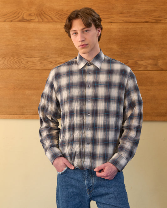 'J' CHECKED BOXY SHIRT GREY