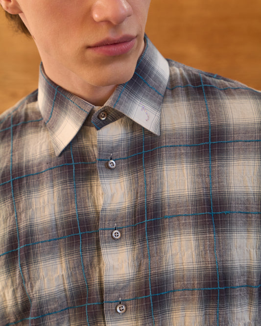 'J' CHECKED BOXY SHIRT GREY