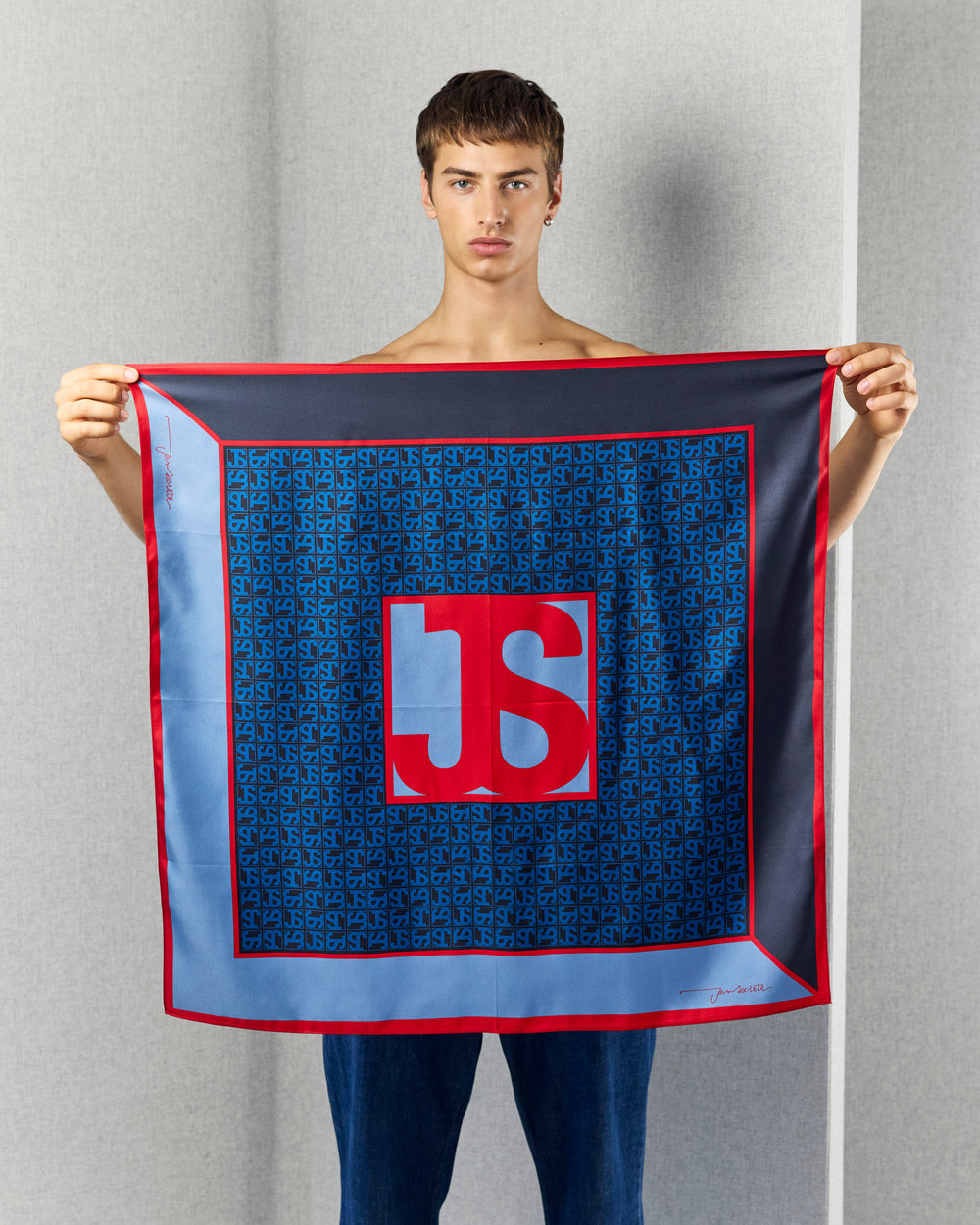 JS SILK SCARF BLUE