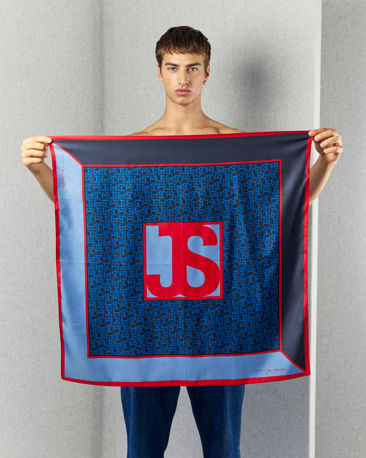 JS SILK SCARF BLUE