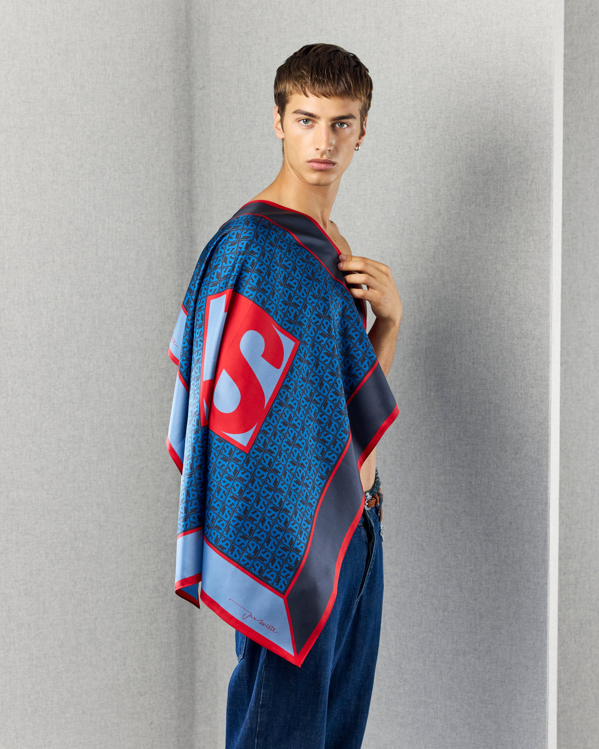 JS SILK SCARF BLUE