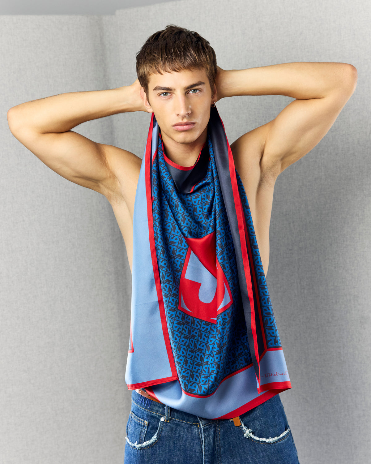 JS SILK SCARF BLUE